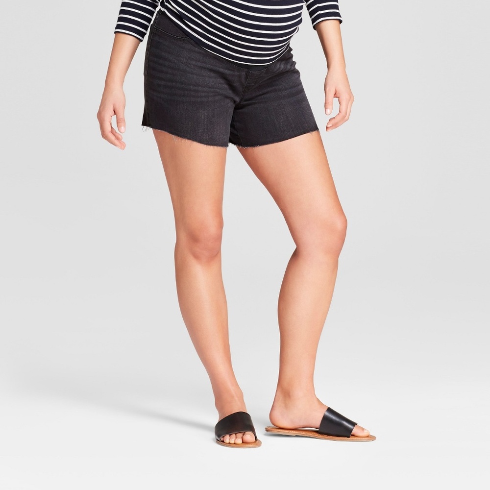 Maternity Crossover Panel Midi Jean Shorts #61-33 - Picture 1 of 5